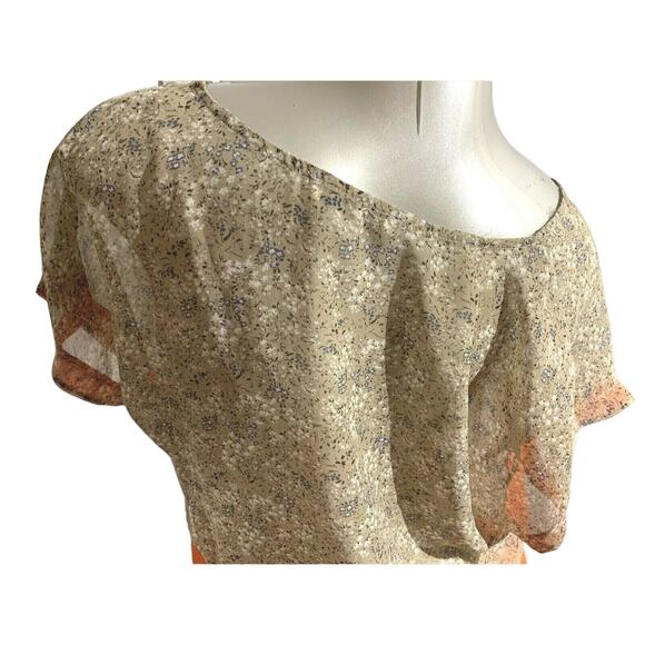 Woman’s luc ca couture Tan Brown Floral and Orange Cropped Top in Size 16 XL - Picture 8 of 10